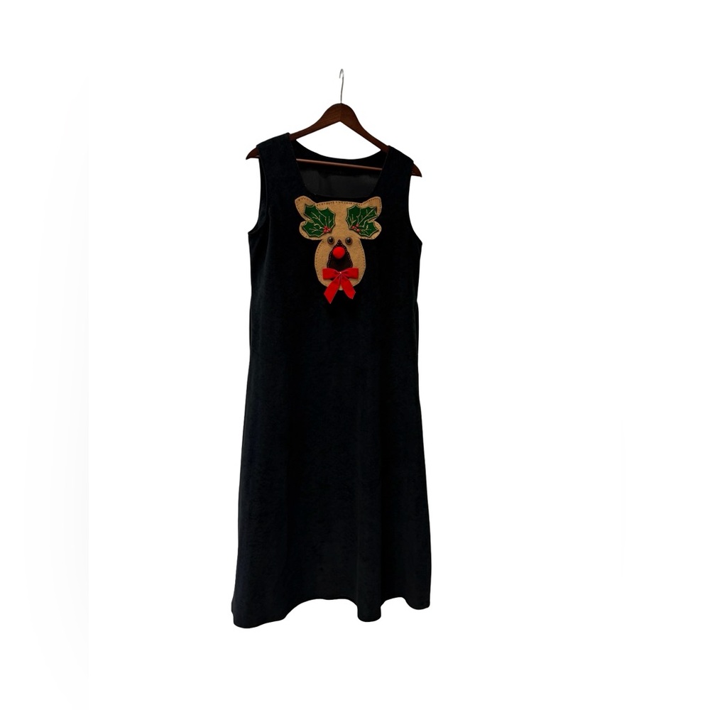 ✨Vintage Grannycore Rudolph Christmas‎ Jumper Dress Black Large✨